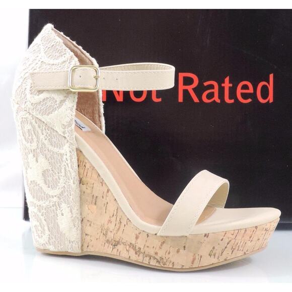 Not Rated Fronts Point Platform Wedge Heels Sandals Beige Size 7.5 - Picture 1 of 8